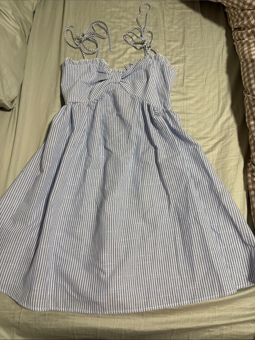 Blue and White Striped Tie-Shoulder Sundress
